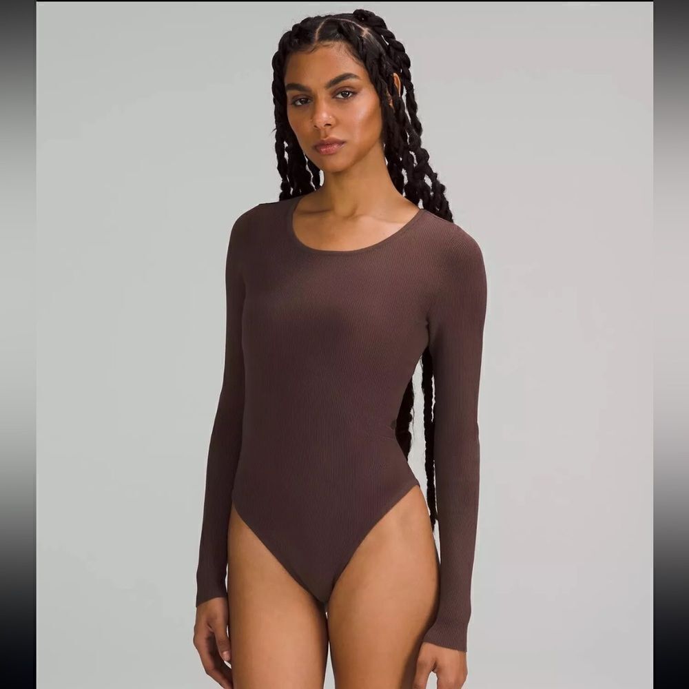 NWT LULULEMON TIGHT FIT LONG SLEEVE KNIT BODYSUIT JAVA BROWN SIZE XL TOP‎